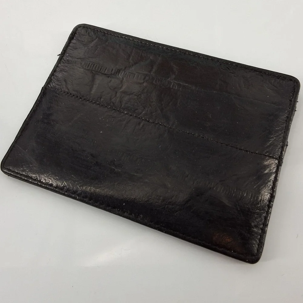 Vintage Black Eel Skin Card Holder Minimalist Slim Wallet Paneled Unisex